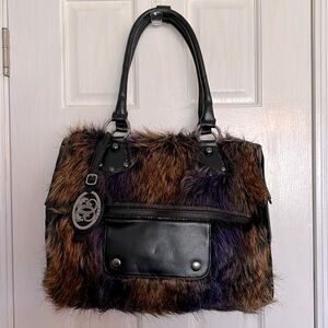 Original by Sharif fur shoulder Brown and purple shoulder satchel tote bag NWT